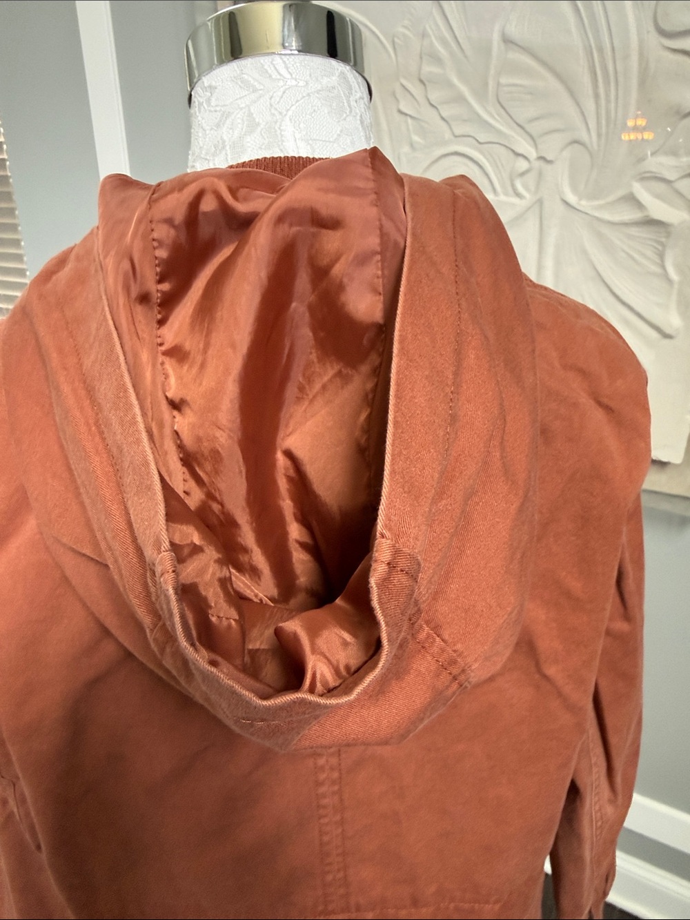 Forever 21 Rust Orange Hooded Utility Anorak Jacket Medium - Picture 6 of 13